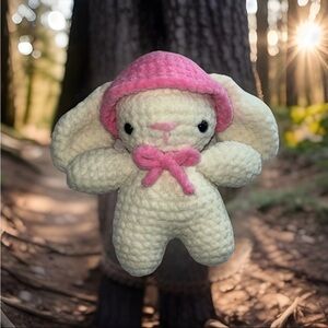🐰🌸Crochet Bunny Plushie with Pink Bow and Hat🌸🐰